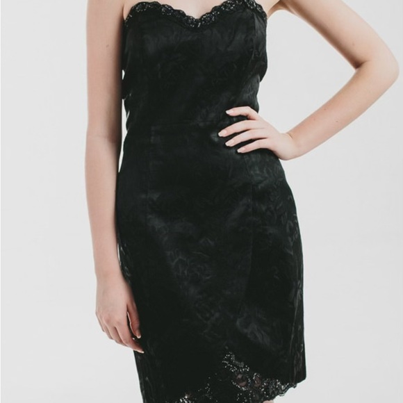 Vintage 80s Two Piece Set Black Strapless Dress and Jacket Sequin Embroidered - Picture 2 of 5